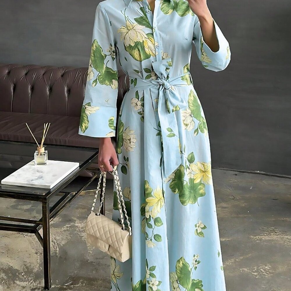 Baby Blue Casual Elegant Women's Floral Dress - Picture 3 of 3